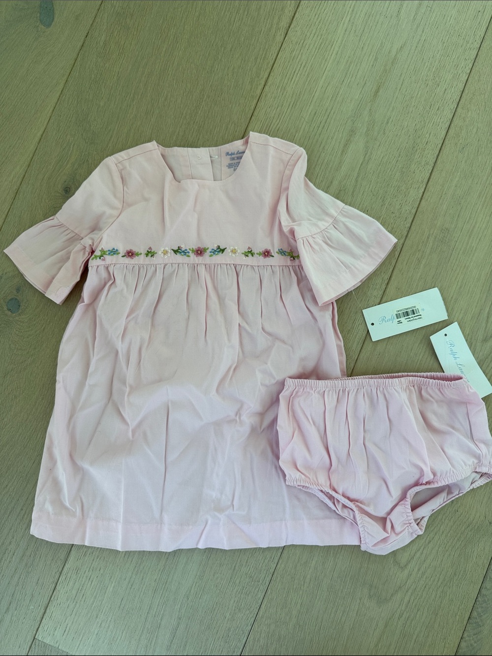 NWT 12mo Ralph LaurenPink Baby Dress with Bloom Embroidery & Matching Bloomers
